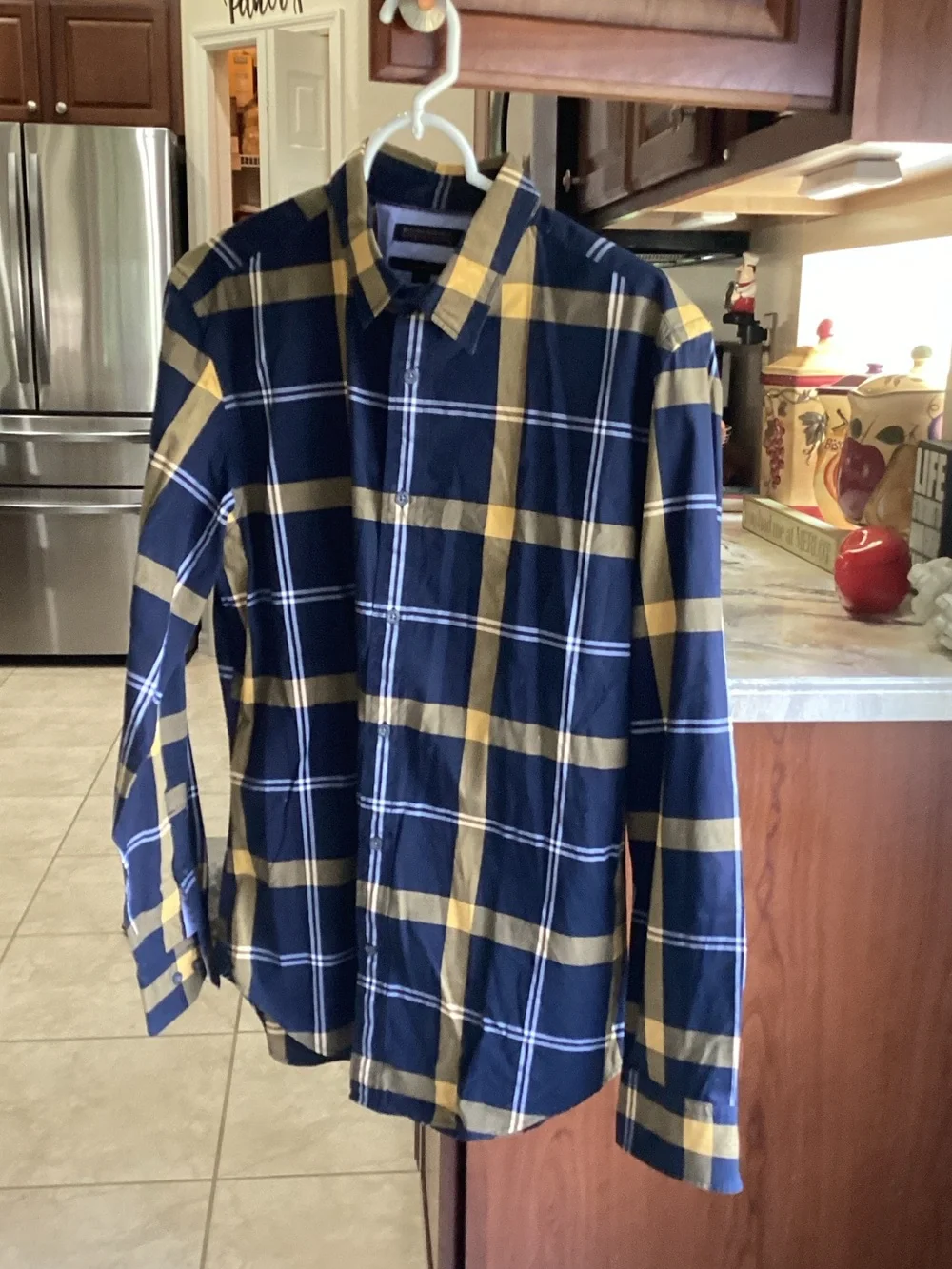 Banana Republic Navy and Yellow Plaid Button-Down Shirt